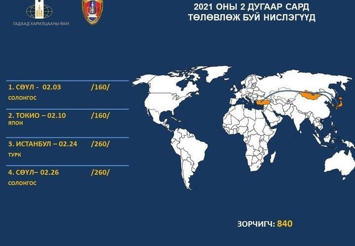 Ирэх сард хийх тусгай үүргийн нислэгийн хуваарь