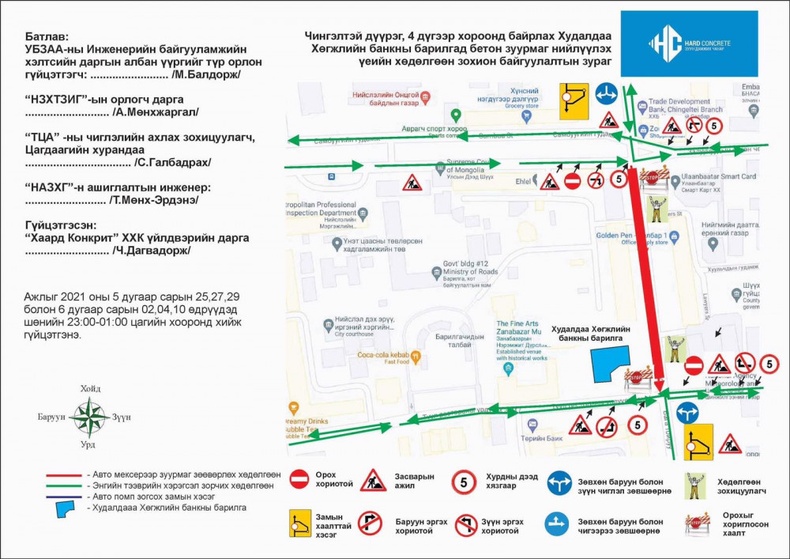 ЧД-ийн Зоос гоёлын уулзвараас Цаг уурын уулзвар хүртэлх замыг түр хаана