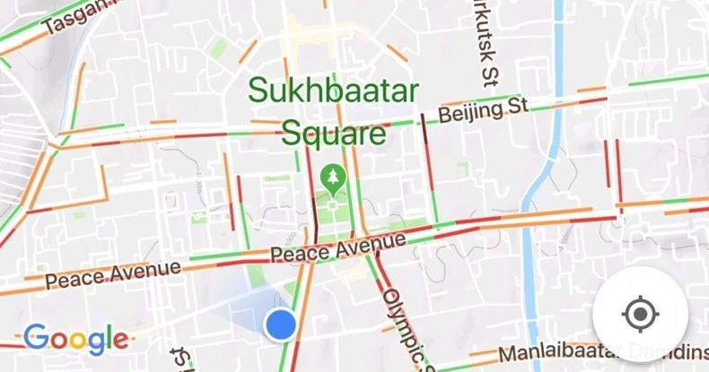 GOOGLE MAPS: Улаанбаатарын авто замын ачааллыг харуулдаг болжээ