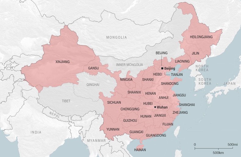 Төвд, Өвөр Монгол, Циньхай мужаас бусад Хятадын бүх бүс нутгуудад Коронавирусын халдвар илрээд байна